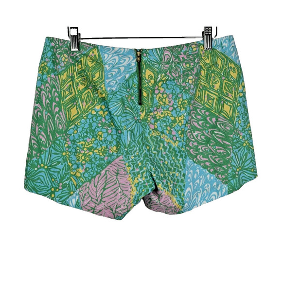 Lilly Pulitzer Deenie Shorts Green Blue Sundance Summer Beach Colorful Cotton 8 - Picture 2 of 10
